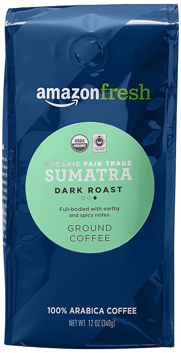 AmazonFresh Organic Fair Trade Sumatra Ground Coffee, Dark Roast